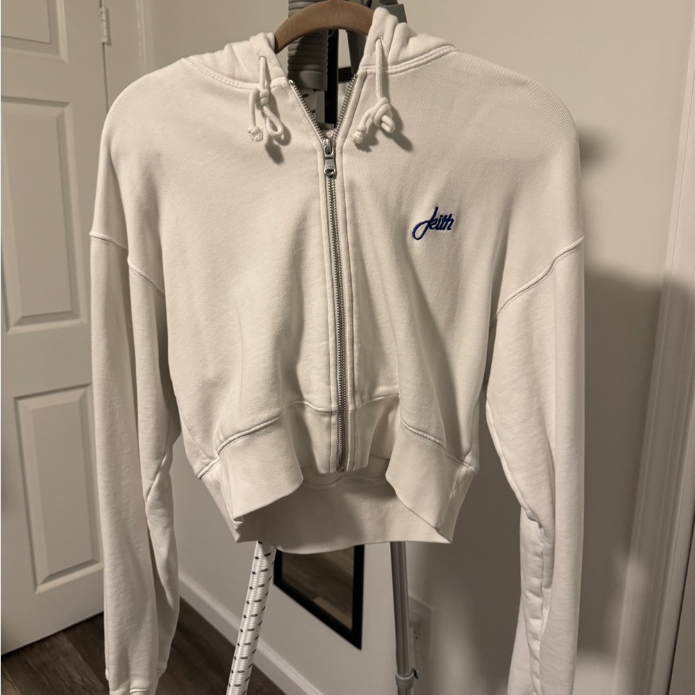 Kith White Cropped Zip-Up Hoodie